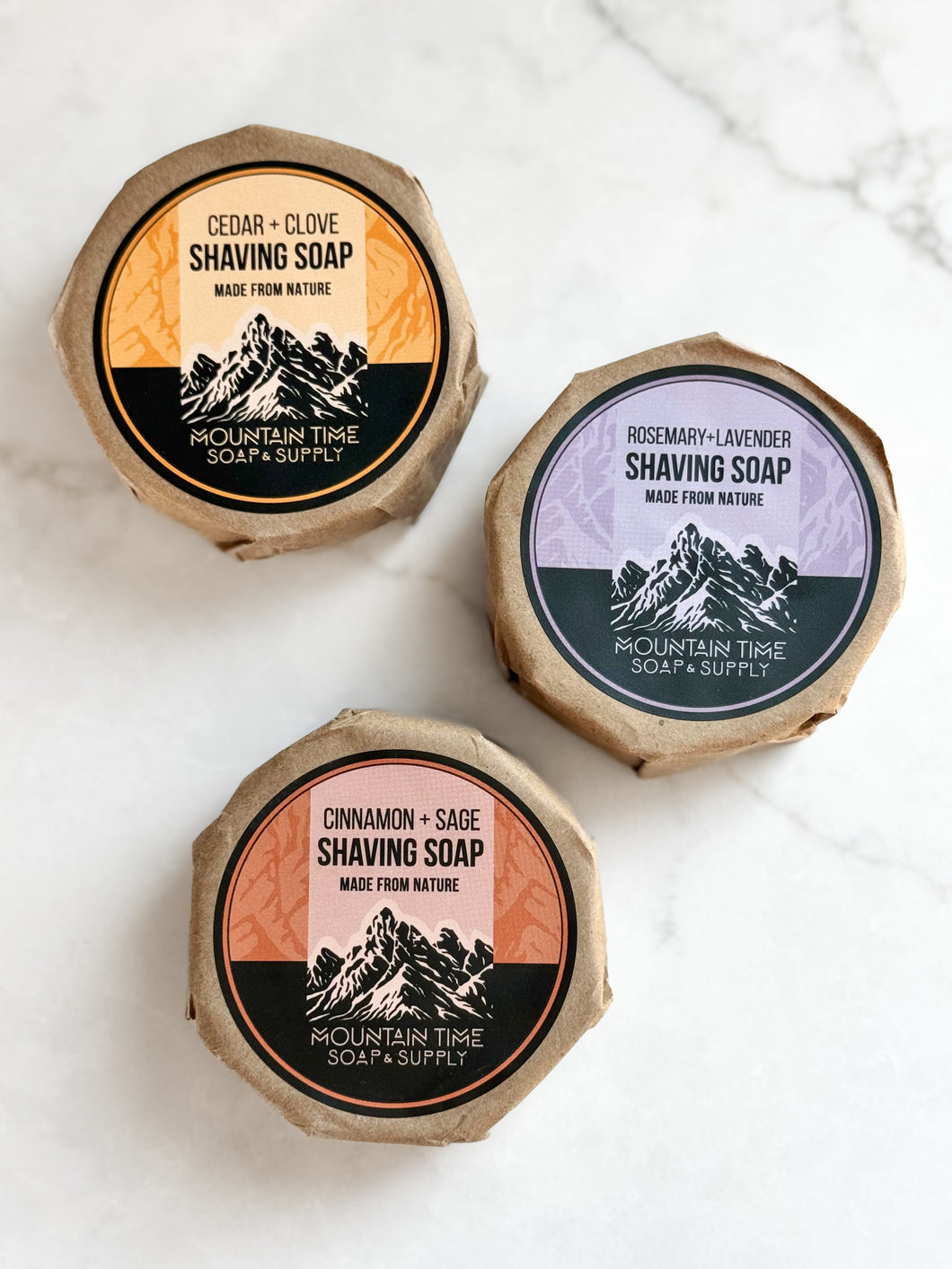 photo of three shaving soaps